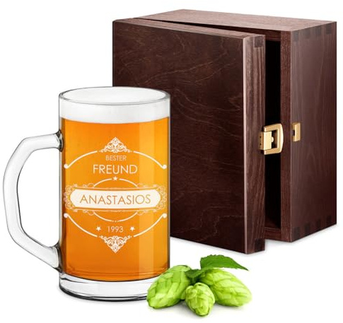 Maverton Bierseidel mit Gravur personalisiert - klassischer Bierkrug 640 ml - Bierglas für Mann - Bierhumpen für Biergenießer - Maßkrug zum Vatertag - zu Weihnachten - Freund