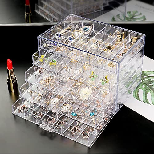 Jinavoty Boîte de rangement de boucles d'oreilles, boîte de rangement de bijoux en acrylique, boîte d'organisation de boucles d'oreilles transparente pour les femmes et les filles (5 Drawers)