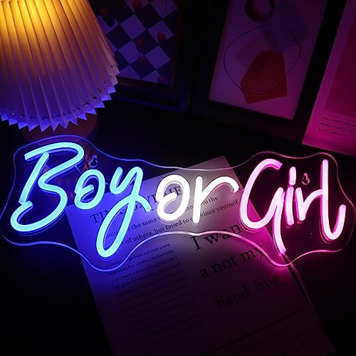Boy or Girl LED Neon Sign for Gender Reveal Party – Blue Pink Letters for Pregnancy Announcement Baby Shower Yard Decor