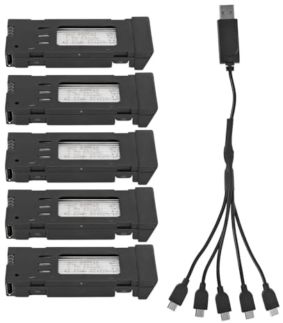 3,7 V 1200 MAh RC-Drohnen-Lithiumbatterie für E58 L800 JY019 S168 und Andere Ferngesteuerte Flugzeuge mit Tragbarem 5-in-1-Ladekabel, RC-Quadcopter-Ersatzteil