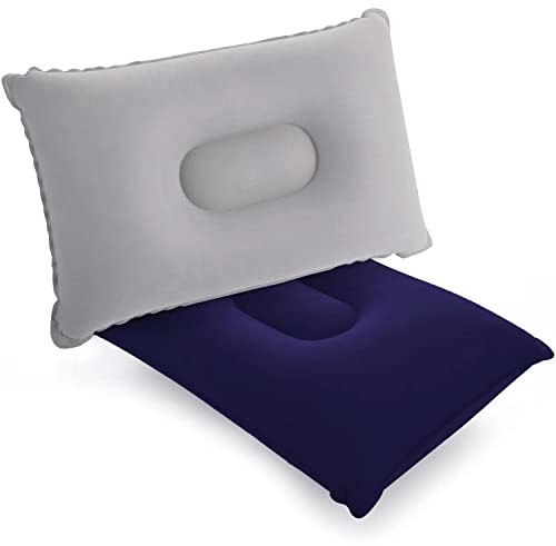 SUTAFOR 2X Cuscini Gonfiabili da Campeggio Ultraleggero e Portatile Cuscino Piccolo per Viaggio, Spiaggia, Escursioni 34x22 cm, Grigio+Blu