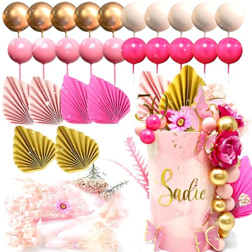 JeVenis bolas rosas decoracion de tartas baby shower decoracion de tartas rosas decoracion de tartas boho decoracion de tartas hojas de palma decoracion de tartas