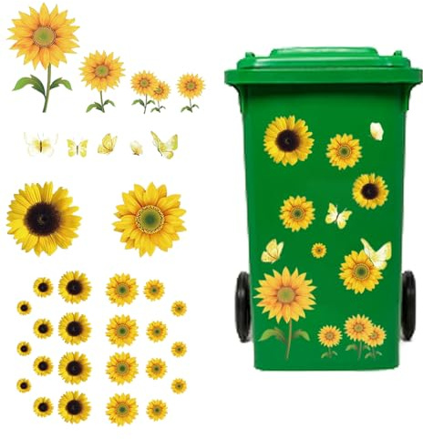 31 Stück Mülltonnenaufkleber wetterfest sonnenblumen deko mülltonnenaufkleber Selbstklebender Sonnenblumen wasserfeste aufkleber für Wand Tür Mülleimer Kühlschrank