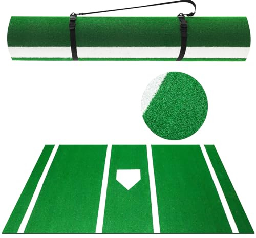 Meooeck Baseball Batting Mat 10' x 3.8' Softball Inlaid Home Plate Turf Hitting Mats Batters Box with Carry Strap Non-Slip Backing for Cage Indoor Outdoor(Green)