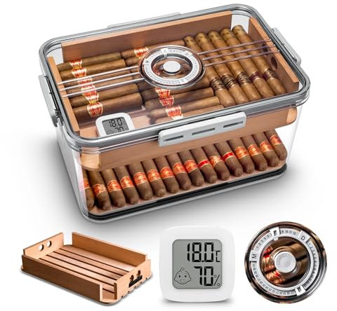 CIGARLOONG Zigarren Humidor Große Unterbringung 100 Zigarren, eingebautes Zedernholz Regal mit Hygrometer Transparent Zigarren Aufbewahrungsbox(Keine Zigarren)