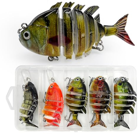 HOUSON 5 PCS Angelköder, Kunstköder 6 Segmente Wobbler Hecht Forellenköder Künstlicher Kunstköder für Salzwasser Süßwasser Forelle Barsch Lachs Angeln