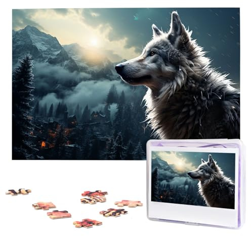 Puzzle Wolf bei Nacht, 1000 Teile, personalisiertes Puzzle, Foto-Puzzle für Erwachsene, anspruchsvolles Bilderpuzzle mit Aufbewahrungstasche, Puzzles für Männer und Frauen, Heimdekoration (74,9 x 50