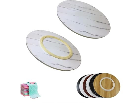 Große Lazy Susan Drehplatte Servierplatte Holz Drehteller für Küche, Ø60 70 80 90cm Tischplatte Drehtablett mit Silent Base, Drehbares Tischtablett(White-A,50cm(20 in))
