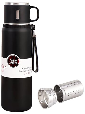 Wasserflasche mit Teefilter Infusion Edelstahl-Flasche mit einem Becher Kaffeebecher, Vakuumisolierte Wasserflaschen, Thermisch für heiße Getränke/kalte Getränke, 24-Stunden-Isolierung für unterwegs
