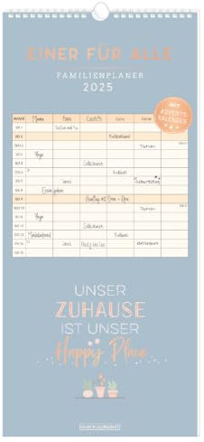 Einer für alle - Familienplaner 2025 - Grafik Werkstatt - Monatskalender mit 6 Spalten zum Eintragen - 22 cm x 48 cm - Küchenkalender