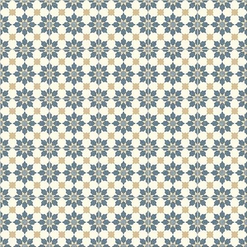 Baroque Tile Effect Vinyl Flooring, slip resistant vinyl roll flooring for kitchen, bathroom, hallway, living space in 2, 3 and 4 metre widths (Rubens Blue, 6m x 3m)