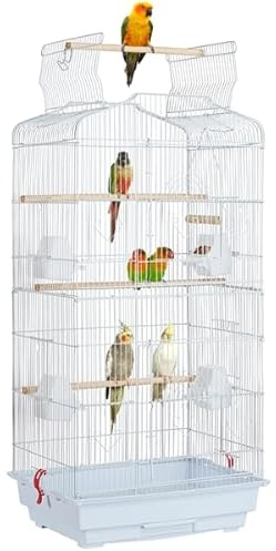 Soberine Gabbia Voliera per Pappagalli Uccelli Canarini Inseparabili Cocorite Calopsite in Ferro Posatoi Bianco