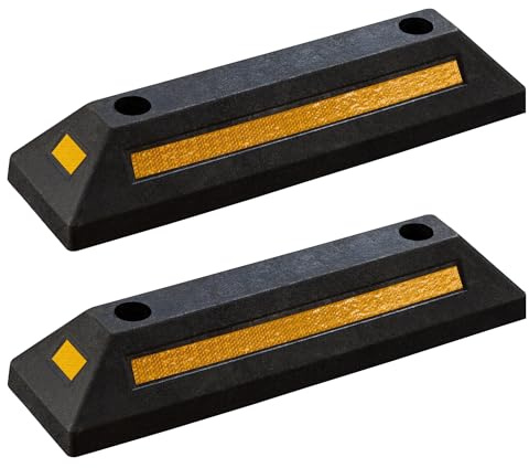 WilTec 2X butée de Roue 56 x 15 x 10 cm – en Caoutchouc – 4,3 kg/pièce – avec Réflecteurs – Aide au stationnement Stop Roues pour Parkings, Garages