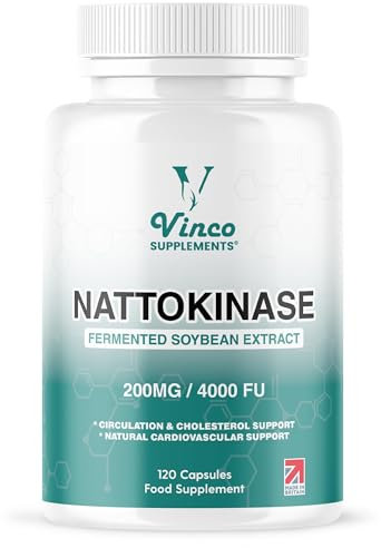 Vinco Nattokinase 120 Capsules - 4000 FU - 200mg - High Strength Japanese Natto - Supports Heart Health & Circulation - Non-GMO & Gluten Free - Made in The UK