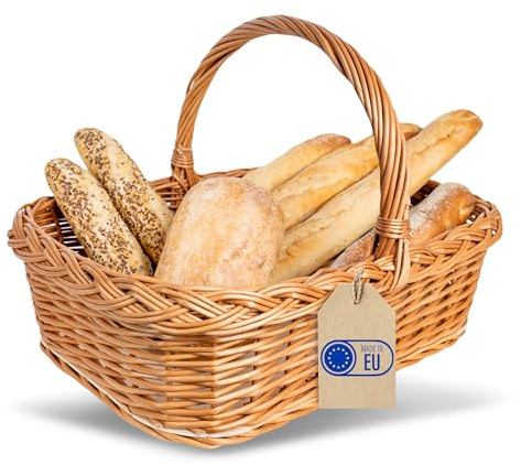 Creative Home Weidentablett Korbtablett mit Henkel | 55x42 cm (+/-2cm) | Boden aus unbehandeltem Sperrholz Tablett mit Tragegriff für Brot, Obst Serviertablett Groß Weidenkorb zum Tragen Aufbewahren
