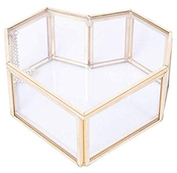 CWLPSL Geschenk für Frauen Schmuckschatullen Schmuckschatullen Schmucktruhe im europäischen Stil, goldene herzförmige Schmucktruhe, Retro-Schmuckvitrine aus Glas mit Kupferrand, Neujahrsgeschenke