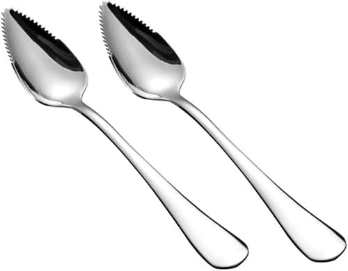 2 Pcs Silver Spoon Grapefruit Spoon Stainless Steel Grapefruit Spoon, Spoon for Citrus Fruit Watermelon Kiwi Dessert, Serrated, Special Spoons