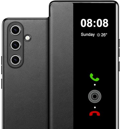 Croazhi Flip Case for Samsung Galaxy A56 Case S View, Clear View Folio PU Leather Hard PC for Samsung A56 Case, Luxury Anti-Scratch Flip Cover Phone Case for Samsung Galaxy A56 5G Smartphone (Black)
