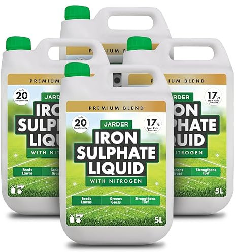 Jarder Iron Sulphate Liquid With Nitrogen 4 x 5L - Feeds Lawns - Greens Grass - Grows Grass - Lawn Tonic - 20 Treatments per 5L - Premium Blend and Iron Content