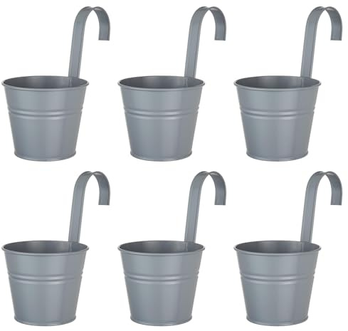BUTLERS 6er Set Blumenkasten zum Hängen Ø 13cm -ZINC- Hängetopf mit abnehmbarem Griff | Hängende Blumentopf für Balkongeländer | Pflanztopf in Pastelltönen Retro Vintage Design