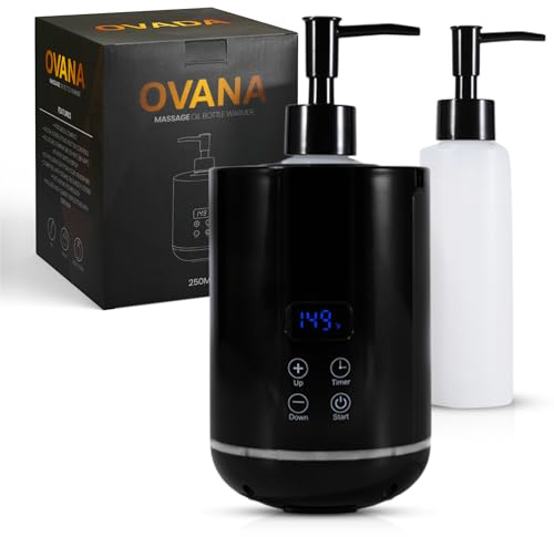 Massageöl Wärmer, 250 ml Kunststoff Flasche (2x), Fast-Heating Technologie (20 Min Aufheizen), Massageöl und ätherische Öle, Temperatur (30-65 Grad), Massage Wellness, stilvoller Erwärmer (Schwarz)