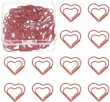 PATIKIL 50 Pcs Trombones En Forme De Coeur Revêtement Plastique Rouge | Petits Trombones Mignons En Métal Pour Fournitures De Bureau Art Album Photo Tri De dossiers