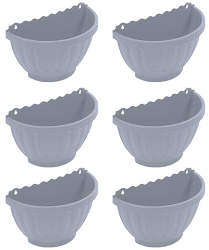 CHPL Etruscan 3.75L Soft Grey Wall Mounted Planter | Half Moon Hanging Plant Pot | Basket for Outdoor Garden, Kitchen Herbs, Balcony Railings, Fences & Shelves | 30.5 x14.5 x 20cm | 6 pack |