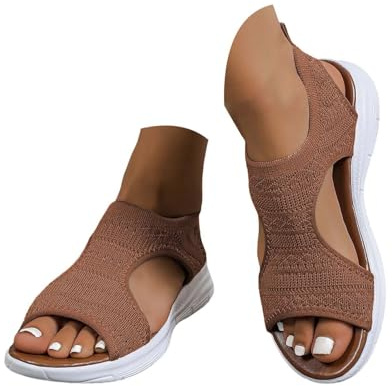 riou Sandalias Deportivas ortopédicas para Mujer Moda Zapatos con Punta Abierta Cuña Lavable de Verano Sandalia para Caminar, Marrón, 38