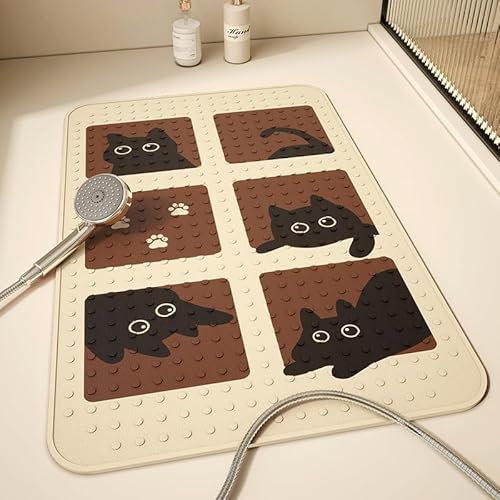 Alfombra Ducha 60X90Cm Marrón Negro Alfombrilla De Baño Antideslizante Rectangular,Tapete Grande De PVC con Ventosas, Ideal para Ancianos, Adultos, Infantil Y Niños