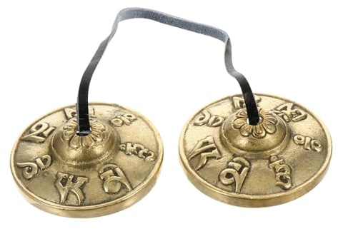 Kupferne Meditationsglocke Nepal Musikinstrument für Yoga und Meditation | Kupfer und Pu, Kleiner Becken 1 Paar Goldfarbenes, Leicht zu Tragen und Einfach zu Verstauen