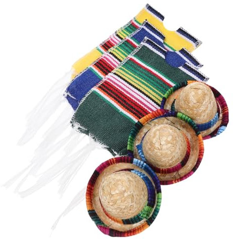 GLEAVI Mexikanischer Bierponcho Mini Sombrero Hüte Party Weinflaschenhüllen Flaschenponchos Für Dekoration Mexikanische Partydekoration Cinco De Mayo Requisiten