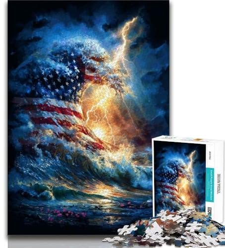 Puzzles 1000 Pieces for Teenagers American Flag Waves Puzzles for Teenagers,Quiz Game Wall Decoration Unique Birthday And Xmas Gifts (size 75x50cm)