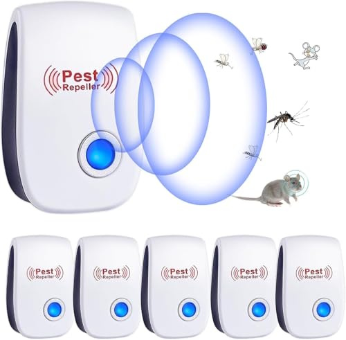 Répulsif Ultrason Anti-Rongeurs Insectes, 6 Pack Ultrason Anti Moustique Ultrason Souris et Rats, Intérieur Répulsif Électronique Insectes Anti Souris, Moustiques, Cafards, Rats, Fourmis, Araignées