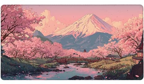 Tapis de Souris Gaming XXL (1000x500mm) - Grand Tapis Bureau Antidérapant Étanche Bords Cousus Caoutchouc Naturel Gamer PC Portable Bureau - Précision Confort Fleurs de Cerisier du Mont Fuji G-189