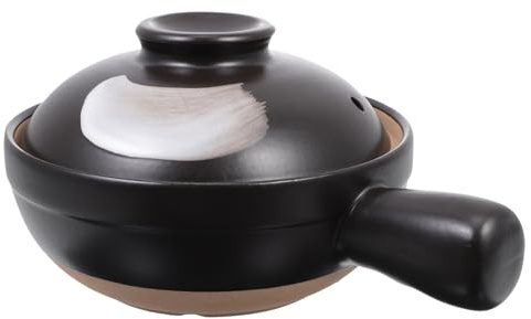 MOLUCKFU Cocotte Traditionnelle Petite Poignée Unique 1 Personne En Porcelaine Résistante Haute Température Pour Cuisson Soupe Riz Ustensile La Cuisine Noir Gris Marbré
