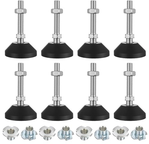 8 st M10 justerbara fötter för möbelutjämning fötter, M10 x 60 x 50 mm justerbara möbelfötter, justerbara nivelleringsfötter slitstarka bordsben för stol skåp, sofffötter, med T-muttrar och muttrar | Justerbara fötter för bord, stolben, maskiner, soffa. Inkluderar muttrar, lätt att installera.