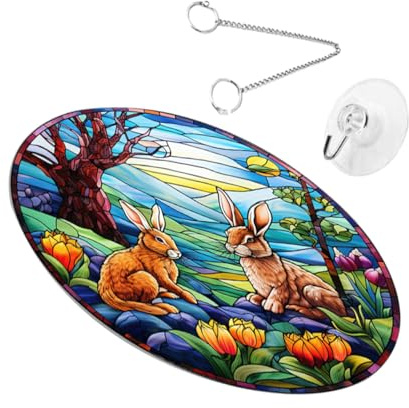 Homoyoyo Placa Colgante De Acrílico para Decoración De Pascua Diseño De Conejito y Flores Teñidas Adorno Colgante Motivos De Pascua para Salón Ventana Puerta