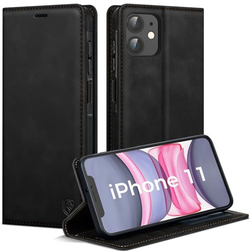 AIMOYU Handyhülle für iPhone 11 Hülle, Premium PU Leder Klapphülle Schutzhülle, Tasche Magnet Kartenfach Standfunktion Flip Case Hülle für iPhone 11, Schwarz