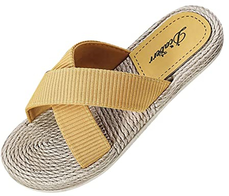 Tofflor dam sommar öppna, tofflor dam gummisula, halkfria badsandaler andas lätt strandsko inomhus och utomhus casual vår strand tofflor platta, GUL, 40 EU