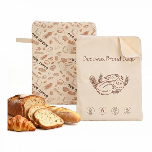 Sac à Pain Réutilisable En Cire d’Abeille Et Coton Bio – Pochette Artisanale Pour Une Conservation Fraîche Et Croustillante Du Pain,Emballage Écologique Pour Une Mie Moelleuse Au Quotidien