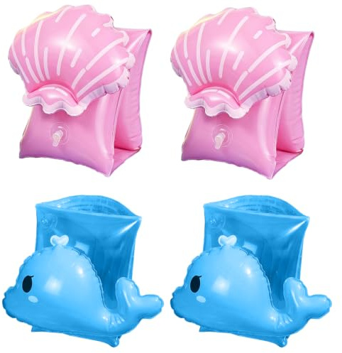 MUYAPAY 2 Paare Schwimmflügel, Schwimmflügel Kinder 3-6 Jahre Verdicktes Material Schwimmärmel Geeignet für Kinder und Erwachsene mit Einem Gewicht von 15-100 Catties (Design aus Muschel und Wal)