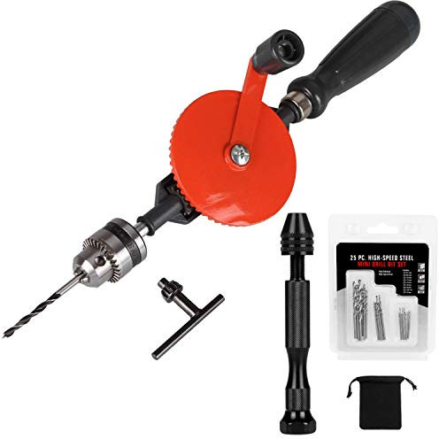 STARVAST Hand Drill Manual 3/8-inch Capacity Speedy Powerful Double Pinion Geared 3 Jaw Chuck Hand Drill for Wood Plastic Soft Metal, No Electricity Needed