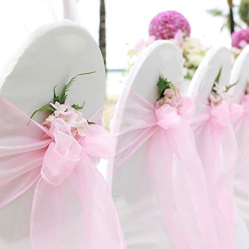 BIT.FLY 50 Pcs Schleifen für Stuhlhussen - Organza Hochzeit Stuhlschleife 18 x 275CM Stuhldekoration für Partys Hochzeiten Feiern, Hellrosa
