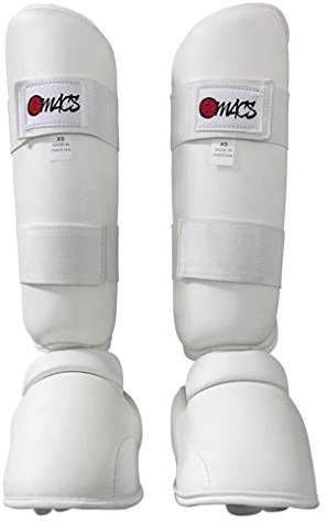 Karate Shin Instep Martial Arts Padded Shin Guards Protectors Sparring Taekwondo Training Pads (White, M)