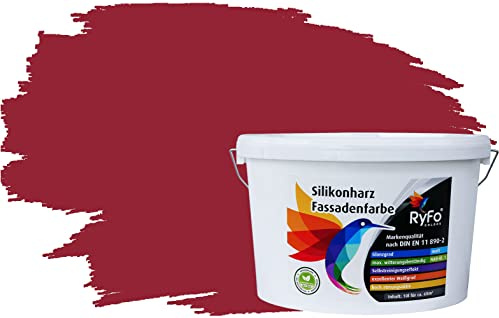 RyFo Colors Silikonharz Fassadenfarbe Lotuseffekt Trend Kirschrot 10l - bunte Fassadenfarbe, weitere Rot Farbtöne und Größen erhältlich, Deckkraft Klasse 1