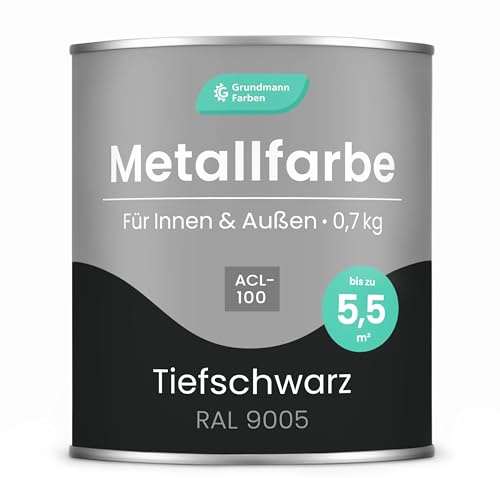 Grundmann Metallfarbe ACL 100 - Schwarz 0,7 Kg - Seidenmatt - 4in1 Metallschutzlack inkl. Rostschutz und Grundierung - RAL 9005 Tiefschwarz