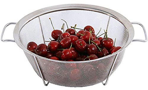 AJIODA Stainless Steel Mesh Colander Strainer Basket, 3 Quart Fine Mesh Net Colander with Heavy Duty Handles & Wide Rim & Resting Feet for Strain, Drain, Rinse, Fry, Steam or Cook Vegetables & Pasta