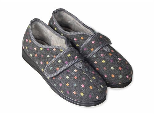 Padders Ladies Slippers 2E Fit Vulcanised - CHARCOAL WOVEN SPOT Size 6