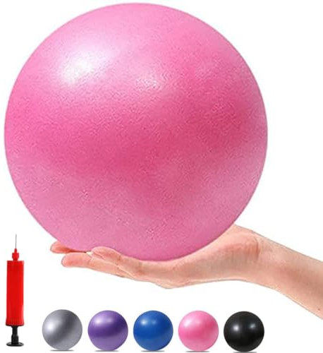 MOMPLUS Pilates-Mini-Yoga-Bälle, klein, für Stabilität zu Hause, Quetschtraining, Physiotherapie, verbessert das Gleichgewicht mit Pumpe, Rosa, 15,2 cm