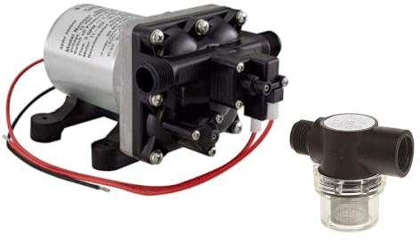 SCT Shurflo Pompe à eau pour camping-car 12 V 3,0 GPM – 4008-101-A65 / E65 et 1,27 cm | Pompe à eau pour plomberie et camping-car | Ensemble de crépine de tuyau en option à visser | (recevez 1 pompe